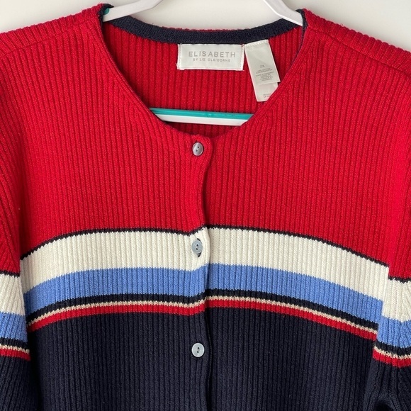 Liz Claiborne Women Plus Size Sweater Blouse Navy Blue Red Striped  2X, NEW! - Picture 3 of 11